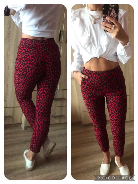 Zara spodnie w panterkę legginsy z wysokim stanem panterka S