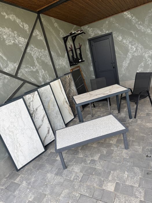 Барна стійка-дровниця універсальний стіл з металу та керамограніту.