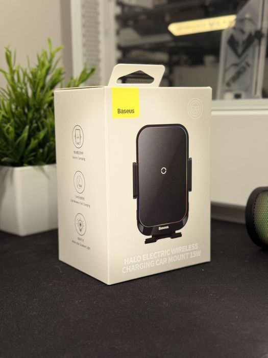 Держатель тримач Baseus Halo Electric 15W в авто Бездротова зарядка