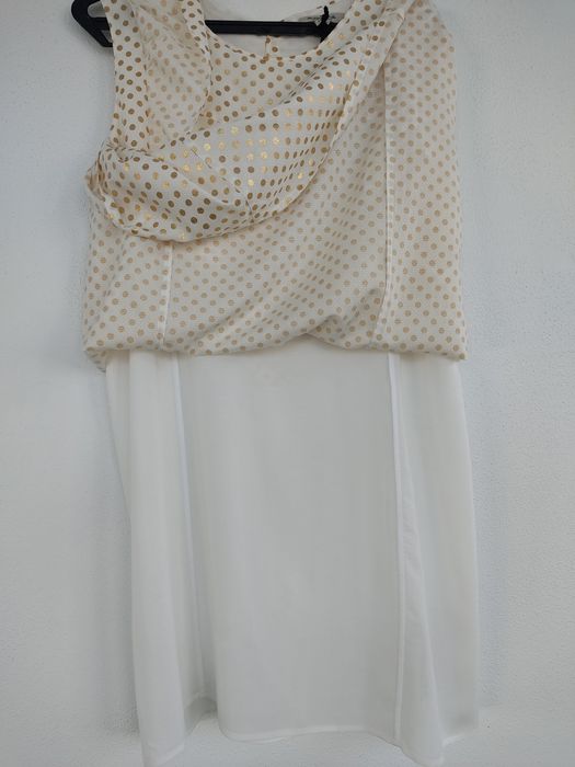 Vestido branco com bolinhas douradas, Massimo Dutti