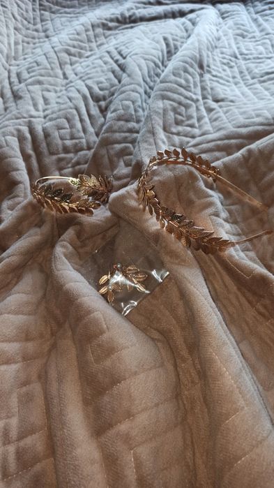 Обруч браслет сережки 3в1 тіара обідок золотистого кольору для волосся