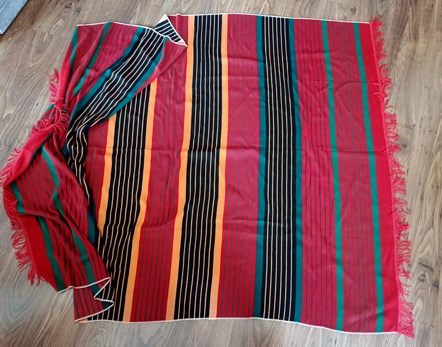 Narzuta kapa Cepelia PRL pasiak wełna retro