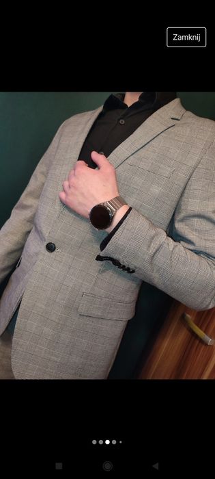 Garnitur męski ślubny szary kratka wesele jak nowy 50 5XL