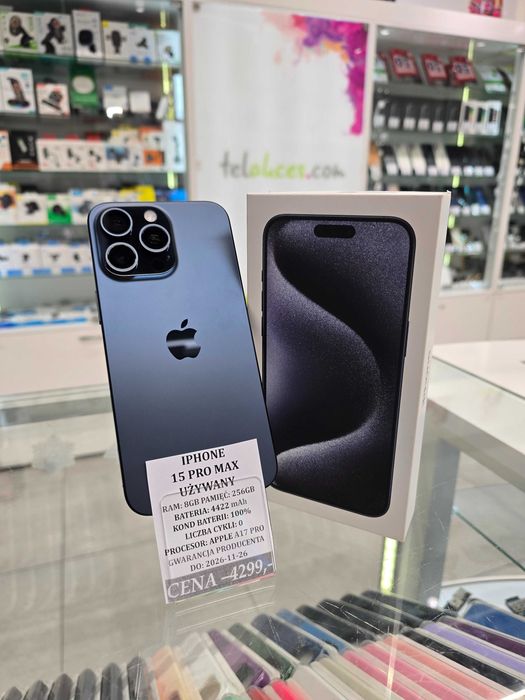 Iphone 15 Pro Max 256GB Bat 100% GWARANCJA! Telakces Felicity *Raty 0%