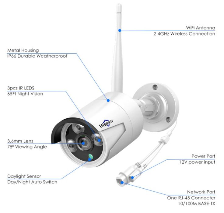 Câmara CCTV Hiseeu wifi para kits de video vigilância