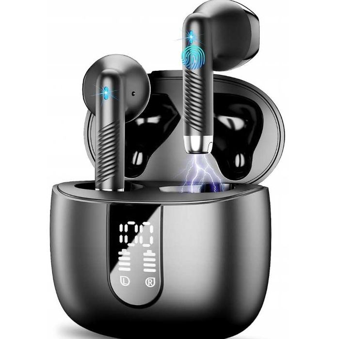 Bezprzewodowe słuchawki douszne BT 5.3 mikrofon wodoodporne LCD