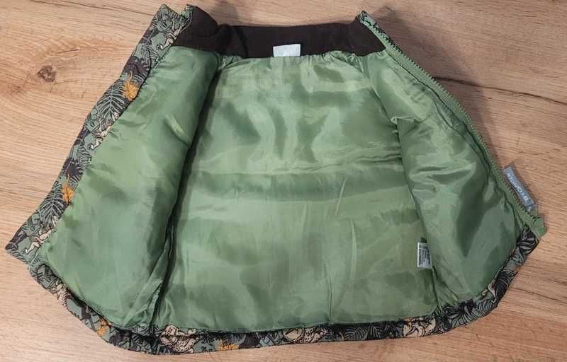 2 chłopięce kamizelki 74cm (na 9 miesięcy)- z dinozaurami i dwustronna