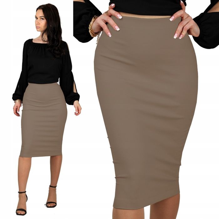 5xl Tuba Camel Spódnica Dopasowana Midi Ołówkowa Brązowa Obcisła 50