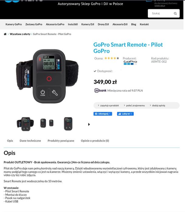 Pilot do kamery gopro hero 7 8 9 10 RMMW2 gopro smart remote