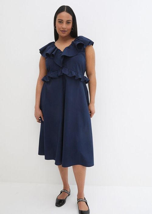 B.P.C sukienka granatowa midi z falbanką 50.
