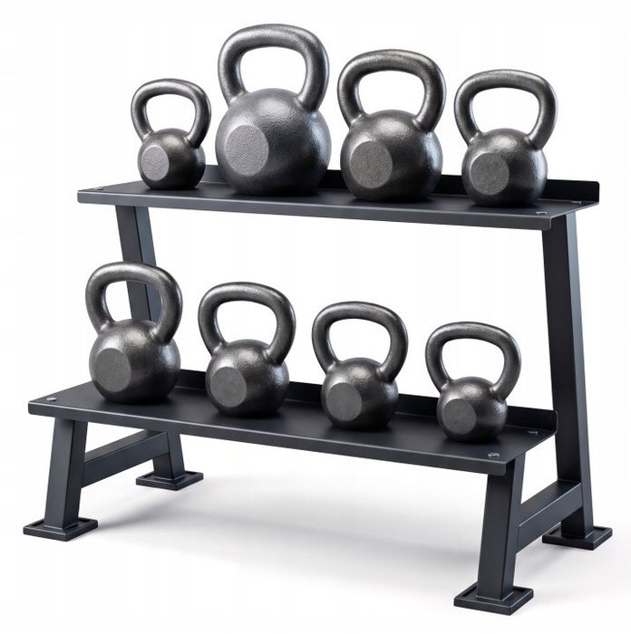 Zestaw Kettli 140 kg 10 szt Stojak Na Kettlebell Dwupoziomowy