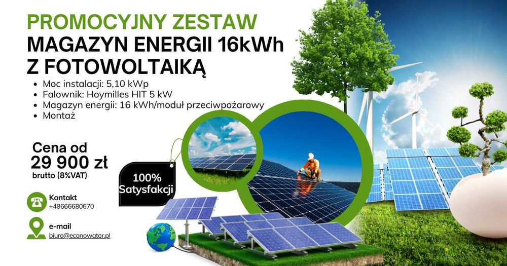 Instalacj fotowoltaiczna 5kW + magazyn energii 16kWh z montażem