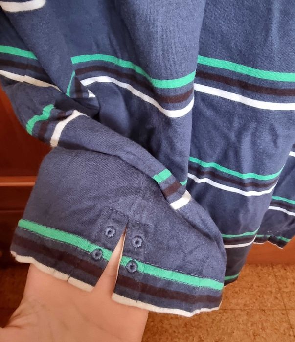 Polo de manga curta azul às riscas Quebramar, tamanho L