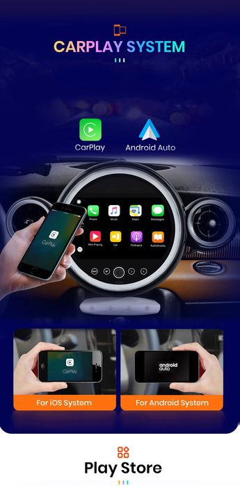 Rádio Android Mini R56 R60 8CORE 4/32GB Carplay 4G GPS controlo voz