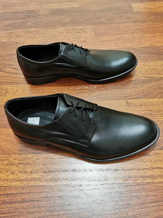 Eleganckie Wizytowe Skórzane Półbuty Męskie M 180 Czarne Tęgie