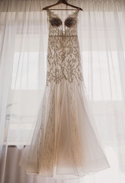 Suknia slubna rybka syrenka pieknie zdobiona koraliki ivory 36 Luxury