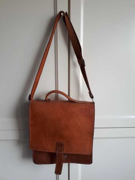 Mala castanha de cabedal unissexo