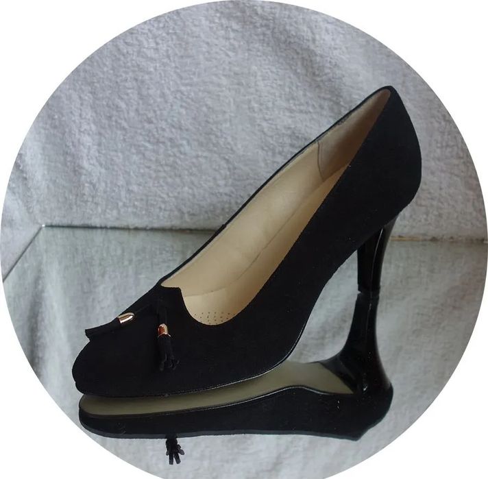 SKÓRZANE czółenko zamszowe czarne TĘGOŚĆ H 41