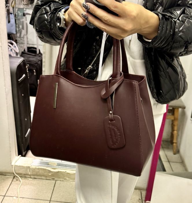 Сумка коричнева шкіряна Сумка шоколад кожаная Графит Италия