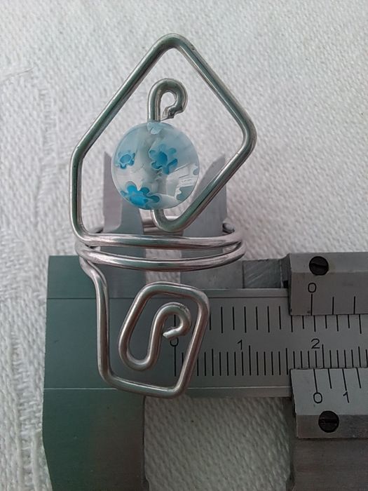 Anel Artesanal Handmade em Alumínio com Cristal Murano Azul (Tam. 18.5 mm)