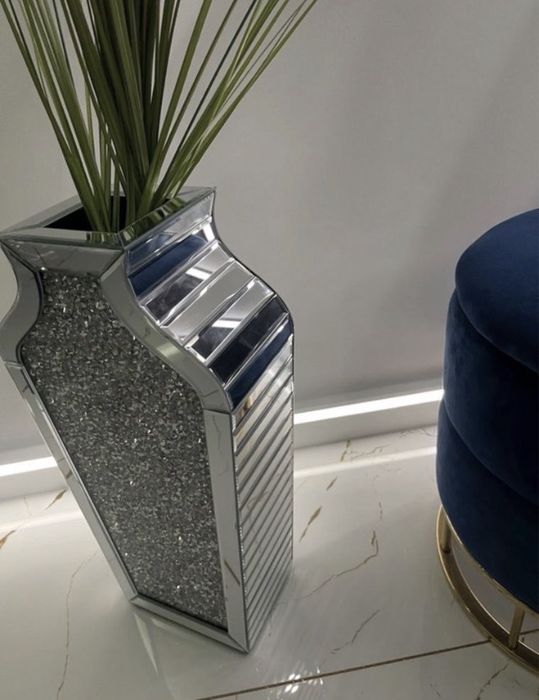 Lustrzany duży wysoki wazon glamour kryształki