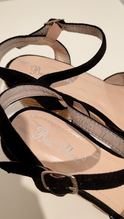 Czarne espadryle sandały koturny