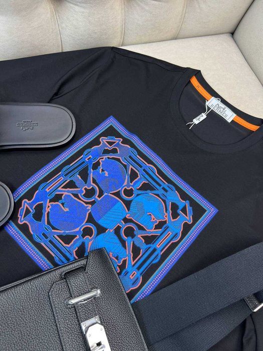 Черная футболка с принтом Hermes мужская футболка Эрме коттон f709