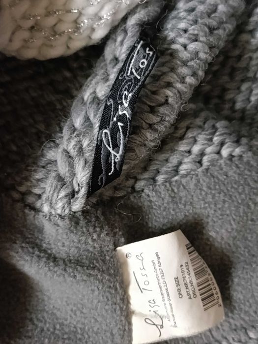 Dwie ciepłe czapki zimowe, wełna, pompon, ażur