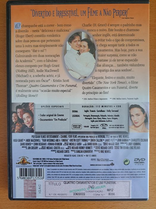DVD - "Quatro Casamentos e um Funeral"