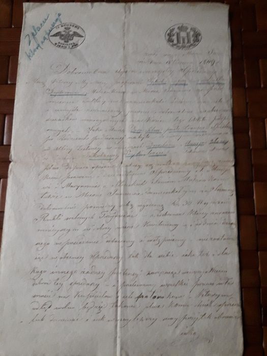 Stary dokument na urzędowym papierze zabory 1849 r