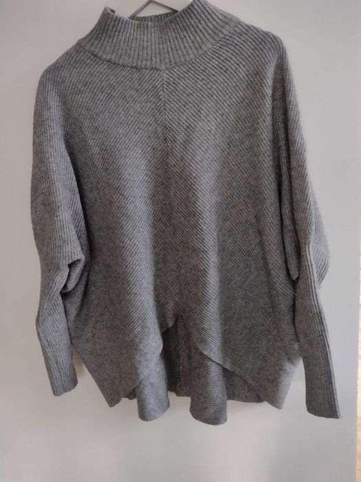 Sweter jasnoszary typu kimono, uniwersalny S/M/L