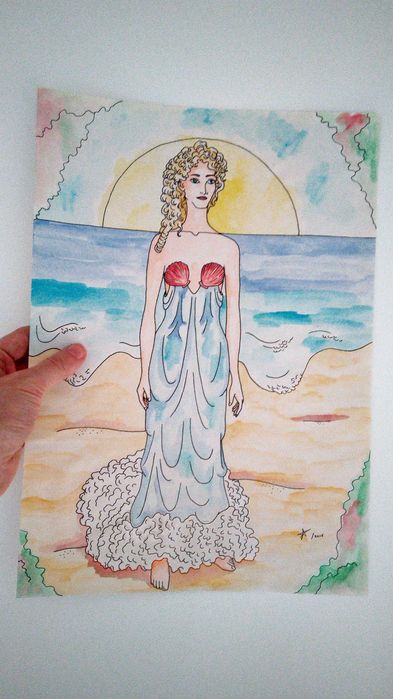 Ilustração de mulher na praia, desenho de mulher