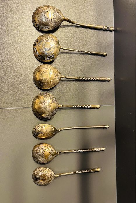 Ложка Серебро 84 875 пр Штихель Чернь Позолота Медовые