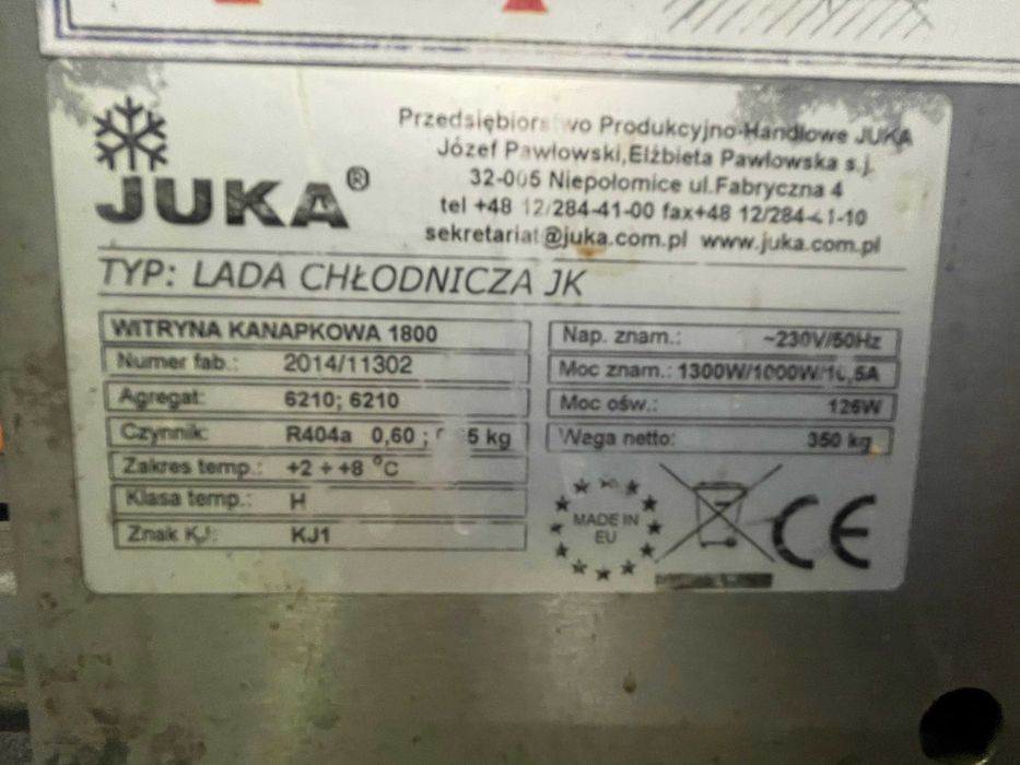 witryny chłodniczej o długości 1800 mm,