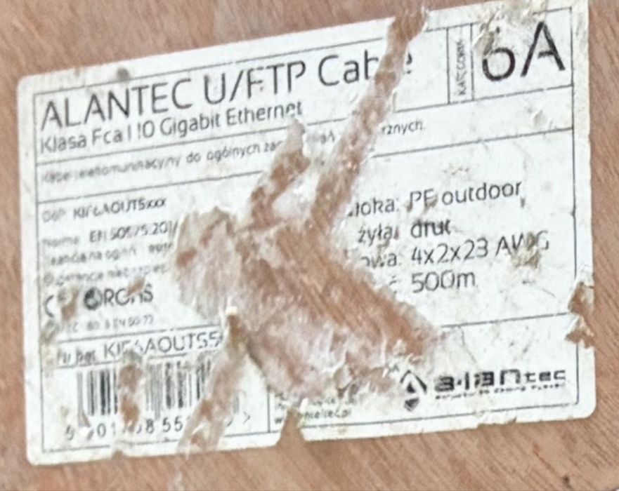 Kabel skrętka FTP KAT.6A zew .ziemny UV ALANTEC 306 MB .