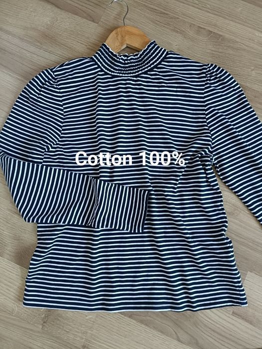 Bluzka damska na długi rękaw czarna w białe paski z pół golfem Hailys