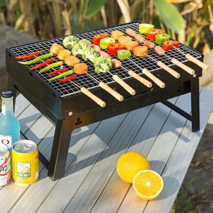 GRILL przenośny węglowy żeliwo czarny składany piknik 43x22x29cm