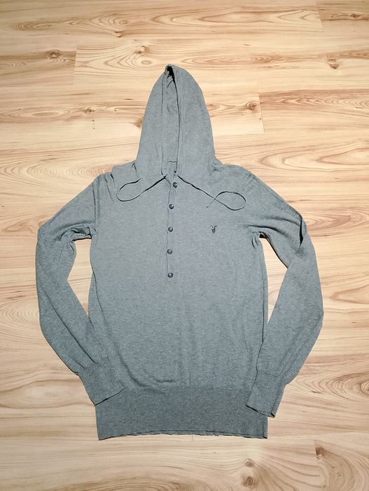Szara Męska Rozpinana Bluza Z Kapturem All Saints Devise Button Hoody