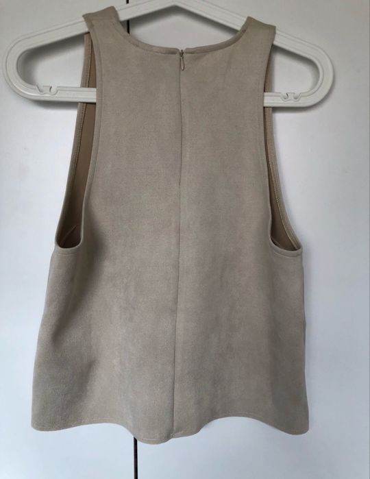 Beżowy, zamszowy top, bluzka bez rękawów Zara S