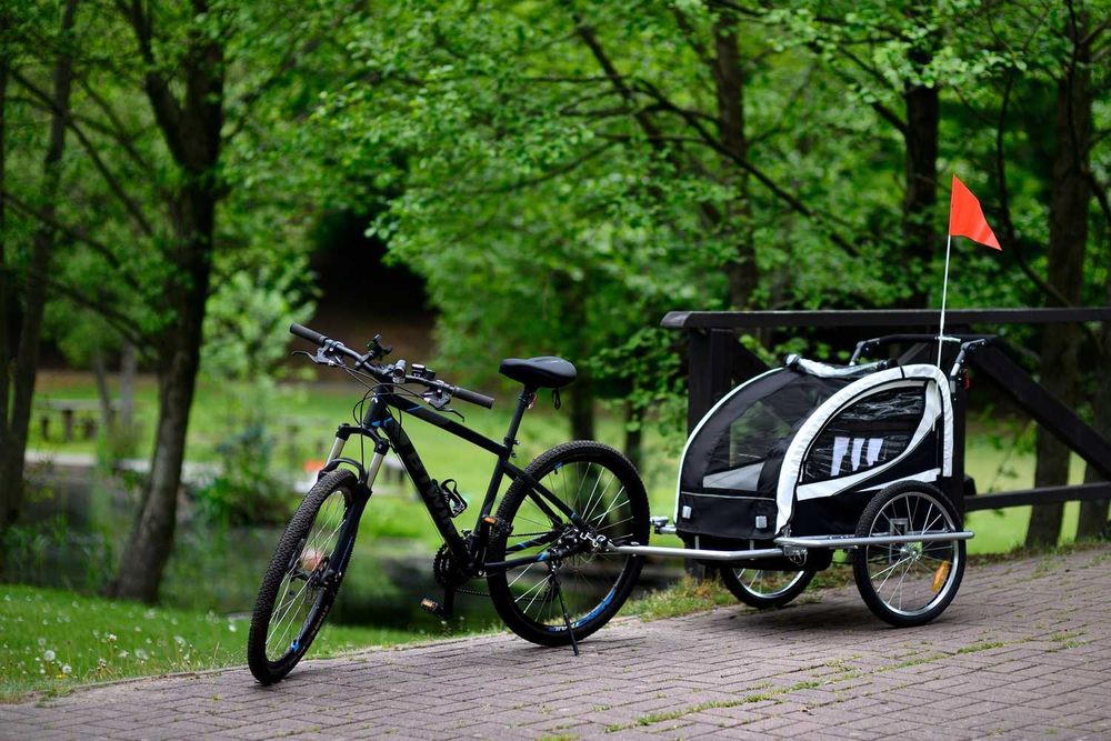 Przyczepka rowerowa z amortyzatorem 2-osobowa +JOGGER czarna