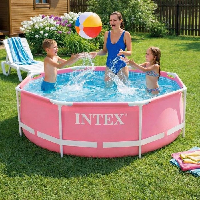 ЗНИЖКА Каркасний басейн Intex 28290 244×76 см рожевий круглий інтекс