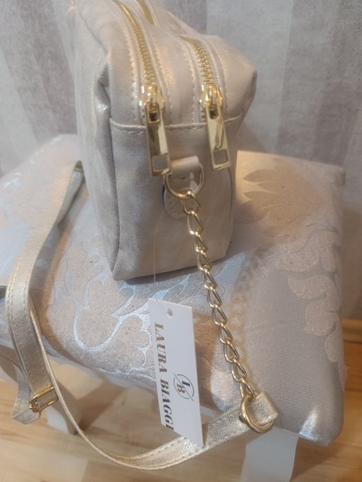 Nowa złota torebka łańcuch łańcuszek logo Laura Biaggi logowana