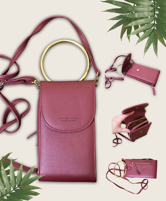 Сумка жіноча для телефону. В модному кольорі бордо