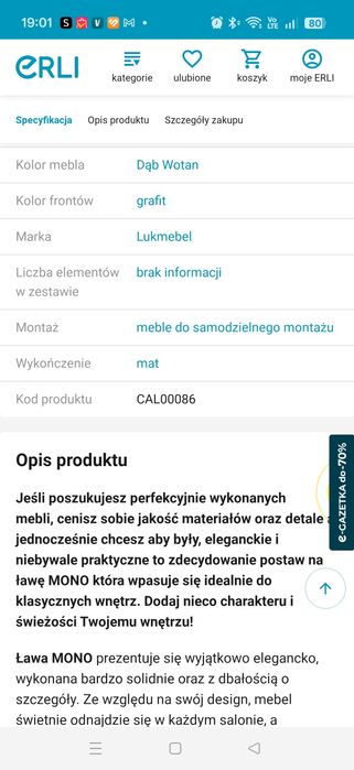 Ława stolik kawowy MONO dąb wotan beton chicago