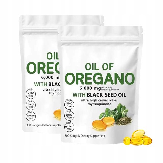 olej z oregano 300 kapsułek, 2 w 1 z olejem z czarnuszki 200 mg