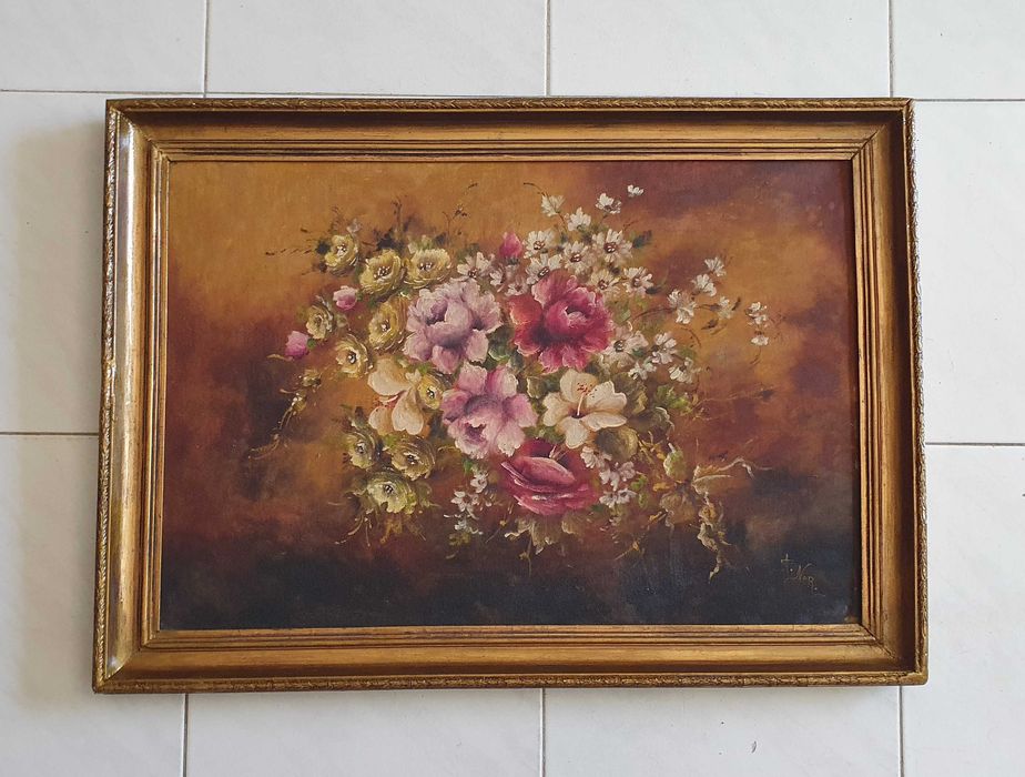 A. Nor. - Pintura Floral original, a óleo, anos 70