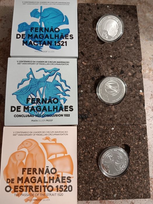 3 moedas prata prof de 7,50€ Fernão de Magalhães