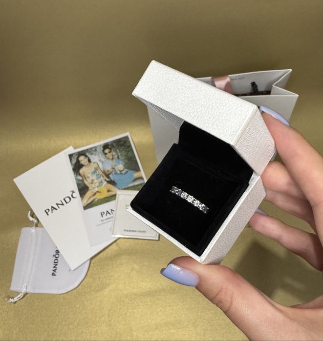 Каблучка пандора блискучий рядочок срібна калбучка Pandora
