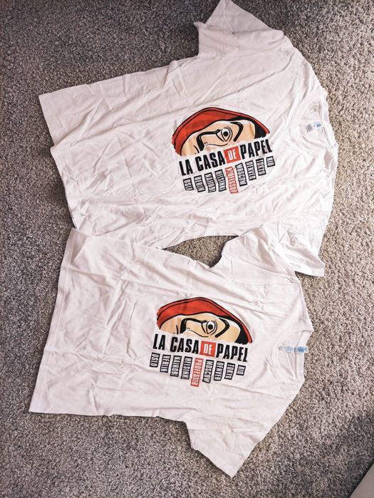Nowy komplet dla pary par Dom z papieru koszulka T-shirt 100% bawełna