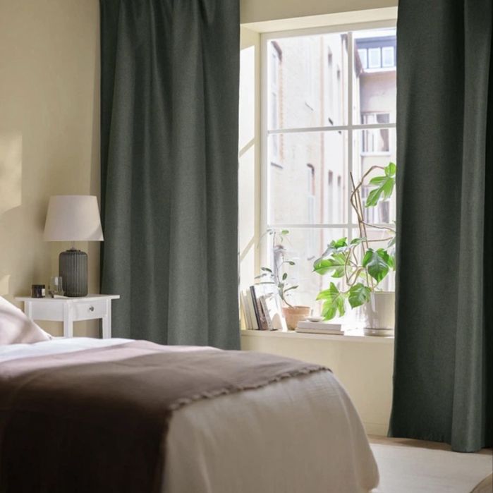 Штори блекаут IKEA WERNA  темно-зелені, 2 шт.